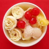 Aloha · Pineapple, coconut, lychee. Recommended Toppings: Pineapple, Cherry, Lychee.