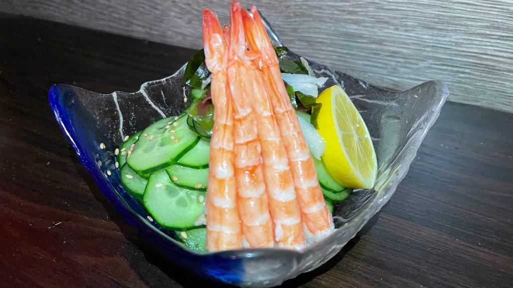 Ebi Sunomono · shrimp with cucumber in vinegar dressing.