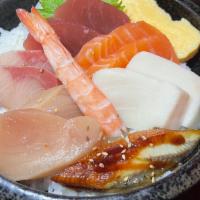 Chirashi Don · assorted fish over sushi rice.
