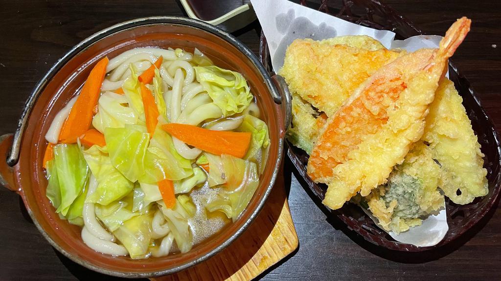 Tempura Udon · shrimp & veggie tempura with udon served broth.