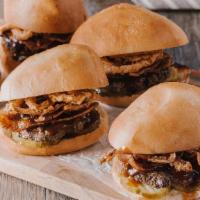 Bbq Bacon Roadies Sliders Party Pack · Pack of 6, crispy onions, sliced bacon bbq sauce, pickles.