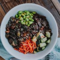 Tiger Cry  · Edamame, braised shiitakes, carrots, cucumber, brussels sprouts, sweet smoky glaze, toasted ...
