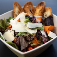 Verde · Mixed organic green medley with carrots, tomato, fennel, seasonal herbs, and shaved Grana Pa...