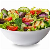 Mediterranean Salad · Crunch fresh lettuce, tomatoes, and kalamata olives mixed with feta cheese, olive oil, lemon...