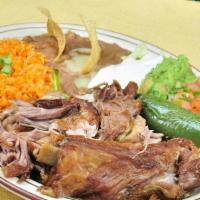 PLATO DE CARNITAS $18.99 · Fresh pork carnitas served with rice, beans and your choice of corn or flour tortillas