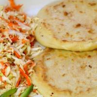Pupusas Plate $9 · Two homemade pupusas stuffed with your choice of either chicharron