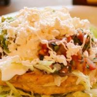 Sope $7 · Corn patty with your choice of meat, refried beans, fresh lettuce, guac, Pico de Gallo, toma...