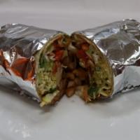 Vegetarian Burrito · Lettuce, tomatoes, rice, beans, salsa, sour cream, guacamole, and cheese.