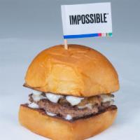Impossible Slider · Mayo, white American cheese, and caramelized onions. Served on King's Hawaiian roll.