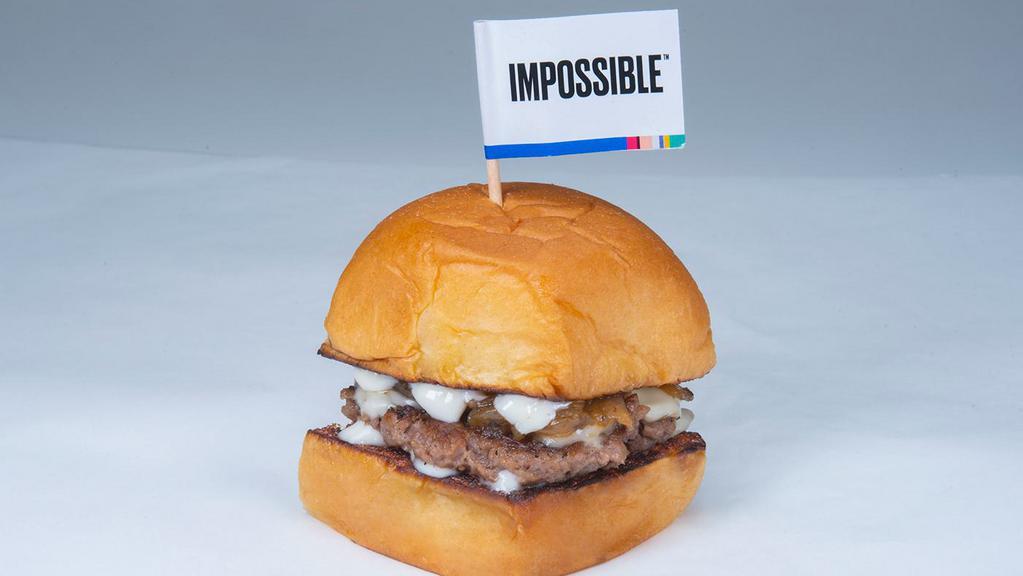 Impossible Slider · Impossible patty, mayo, white American cheese, caramelized onions.
