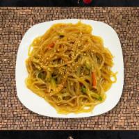 Japchae · Clean noodles stir-fried with beef and vegetable.