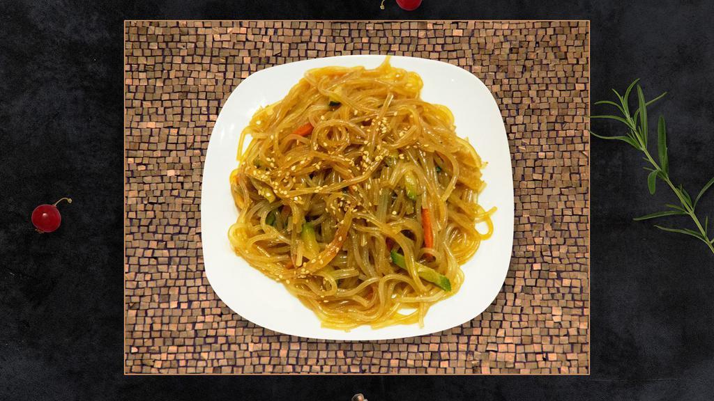 Japchae · Clean noodles stir-fried with beef and vegetable.