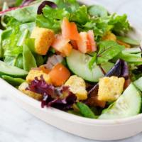 Woodminster Salad · Field greens, croutons, tomatoes, cucumber.