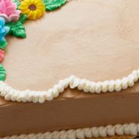 Mocha Greeting Cake - ¼ sheet · Mocha chiffon cake filled and iced with mocha buttercream icing.