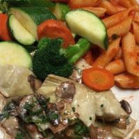 Sauteed Fresh Vegetable Medley · Vegetable dish. Served on a bed of fettuccini with assorted vegetables.