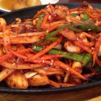 spicy squid · Stir fried spicy squid with vegetables