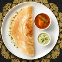 Greedy Ghee Podi · Savory crepe made of rice & lentil batter topped off with Cilantro, clarified butter and spi...