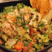 Asian Chicken · ROMAINE, HOME ROASTED PEANUTS, CARROTS, JAPANESE NOODLES, SCALLIONS, HERB MIX, RED PEPPERS, ...