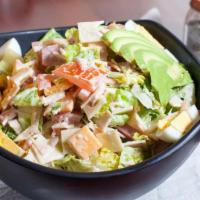 Chopped · ROMAINE, SWISS CHEESE, CHEDDAR CHEESE, SMOKED PIT HAM, HOME ROASTED TURKEY, HARD BOILED EGG,...