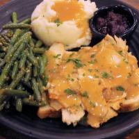 Thanksgiving · OUR OWN HOME ROASTED TURKEY BREAST ON SLICED SOUR-DOUGH WITH SAUTEED GREEN BEANS, MASHED POT...