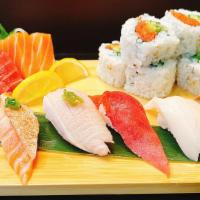 Susa Combo · Six pieces California roll or spicy tuna roll, seven pieces chef choice nigiri and four piec...