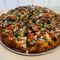 Curry Veggie Delight-Small · Organic Spicy Curry Sauce, Mozzarella Cheese, Mushrooms, Bell Peppers, Olives, Red Onions, D...