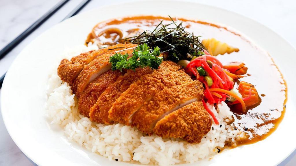 Chicken katsu Curry · Crispy panko chicken cutlet with tonkatsu sauce (sweet, tangy, fruity). with Cabbage salad