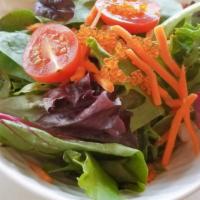House Salad · Spring mix topped with cherry tomato, creamy roasted sesame dressing
*Contain soy, wheat, eg...