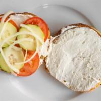 Vegetarian Bagel · Cream cheese, cucumber, tomato & onion