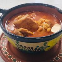 Mexican pozole( saturday and sunday only · Mexican Boiled corn,pork, mixed spices peppers, radish, onion, lemon, lettuce,served with ha...