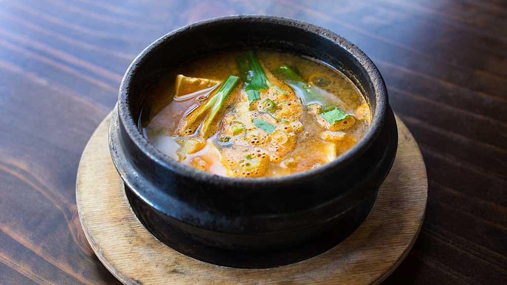 Korean Miso Stew (Dinner) · Soybean paste-base with beef, tofu, and seafood. Broth is made with kelp and vegetables.