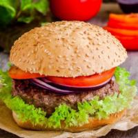 Classic Burger · Grilled, juicy, all beef burger, fresh lettuce, onions, tomatoes, pickles and mayo on a butt...