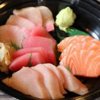 Sashimi Set · Salmon, hamachi, tuna, and white tuna four pieces each.