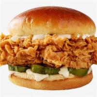 Classic Fried Chicken Sandwich · Fried chicken served on a toasted bun and topped with pickles and mayonnaise.