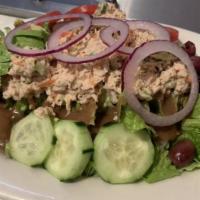 Mexican Grilled Chicken Salad · Grilled chicken, romaine lettuce, tomato, avocado, red onions, radishes, jicama, queso fresc...