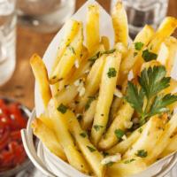 Garlic Fries · Golden crisp garlic french fries.