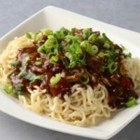 E7. Noodles with Pork in Fried Bean Paste · Spicy.