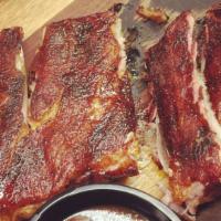 Way Station Ribs – 1/2 Rack · Our famous beer-seasoned St. Louis ribs smoked with housemade rub and served with a side of ...