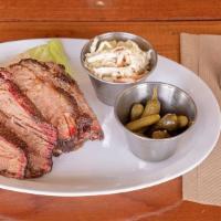 Beef Brisket Plate · 5 ounce serving of BBQ Beef Brisket slow-smoked overnight with cornichons and a small side o...