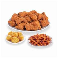 Chicken and Tenders · Twelve pieces chicken mix, six piece Cajun tenders, six biscuits, and family fries. Serves f...