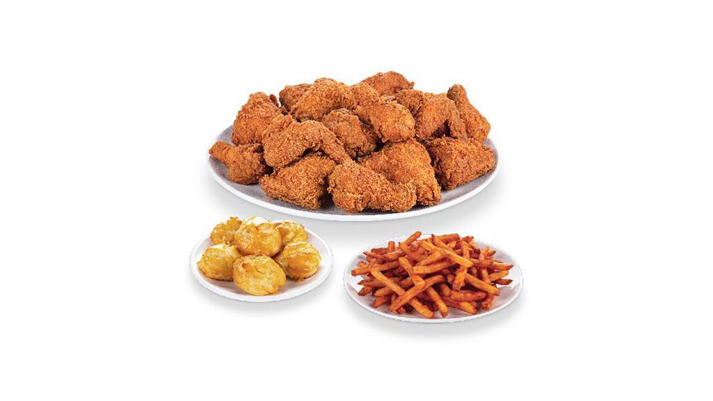 Chicken & Tenders Platter · 12 pieces of chicken mix, 6 pieces of Cajun tenders, 6 biscuits and family fries. Serves 4 to 6 people.