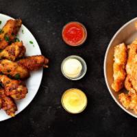 Combo Special 1 · 12 Chicken Wings with your 2 choices of sauce, 4 Crispy Chicken Tenders, and your choice of ...