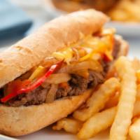 Philly Cheese Steak · Philly Cheese Steak Sandwich Loaded w/ Shredded Steak mixed with Hot & Fresh Melted Cheese, ...