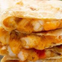 Shrimp Quesadilla · Flour tortilla stuffed with shredded Bellissimo mozzarella cheese, sour cream, guacamole and...