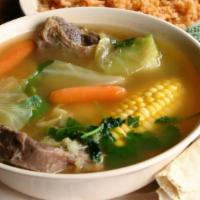 Beef Soup · A generous collection of beef (oxtails, ribs, shanks, knuckles), freshly picked vegetables i...