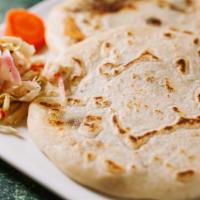 Shrimp & Cheese Pupusa · Pupusa is made with corn dough mixed with rice flour filled with Shrimp, Mozzarella cheese, ...