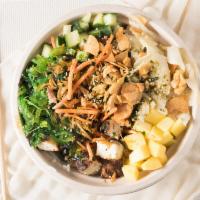 Issa Vegetarian · Gluten-free. Tofu, lemongrass ponzu, onions, mango, cucumbers, carrots, seaweed salad, pickl...
