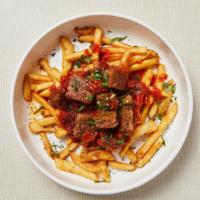 Vegan Beyond Fries Bowl · Beyond (plant-based) meatballs with homemade tomato sauce over a bed of crispy french fries....
