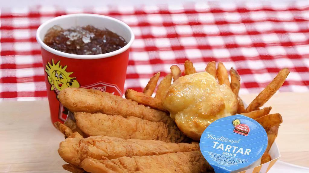 2 Pieces Fish Combo · Combos include: biscuit, side, drink.
