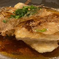Agedashi Tofu · Fried tofu, scallions, bonito flakes w/ house dashi sauce. Vegetarian.
